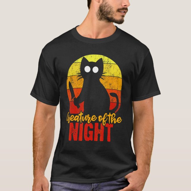 Nachttier Katzen Blutt Halloween T-Shirt (Vorderseite)