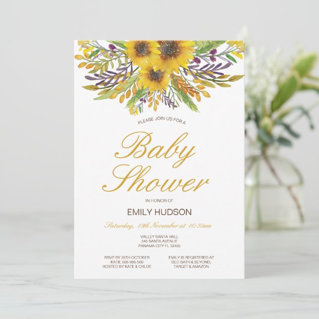 Nachttisch Sonnenblume Kinderdusche Einladung, Par Einladung (Stehend Vorderseite)