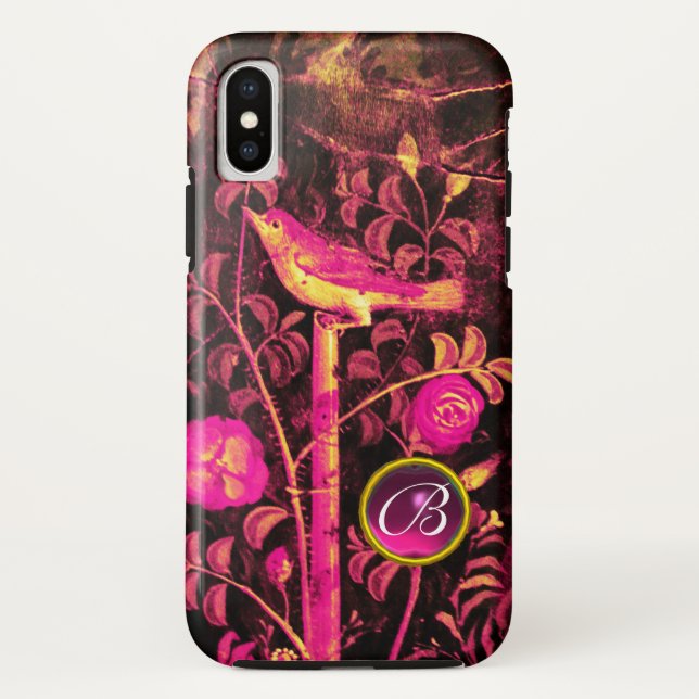 NACHTUNG MIT ROSE MONOGRAMM, rosa, schwarz gelb Case-Mate iPhone Hülle (Rückseite)