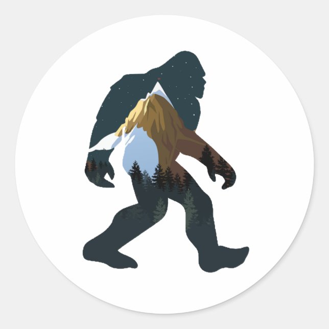 Nachtwald Bigfoot Runder Aufkleber (Vorderseite)