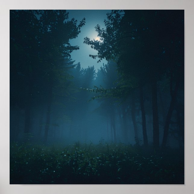 Nachtwald Mondlicht Poster (Vorne)