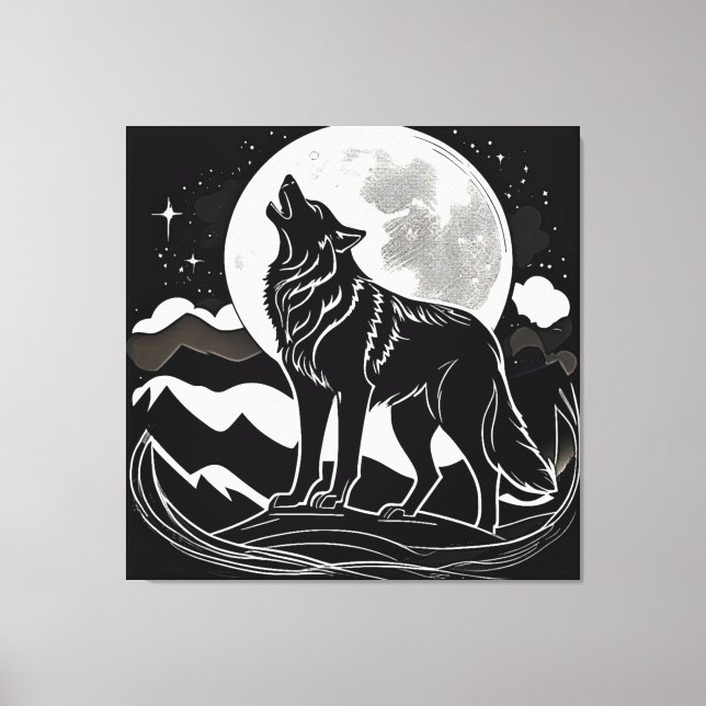 Nachtwolf-Silhouette Leinwanddruck (Vorderseite)