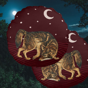 Nachtwolf-Winterpilztier Rundes Kissen