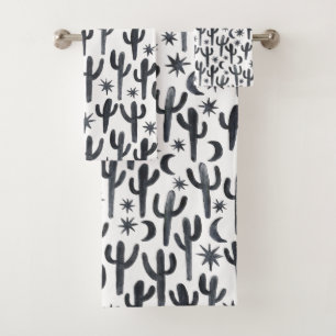 Nachtwüste Cactus Watercolor Pattern Badhandtuch Set