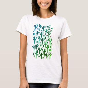 Nachtwüste Saguaro Cacti Grüne Wasserfarbe T-Shirt