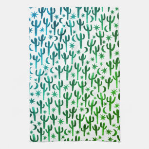 Nachtwüste Saguaro Cacti Muster Wasserfarbe Geschirrtuch