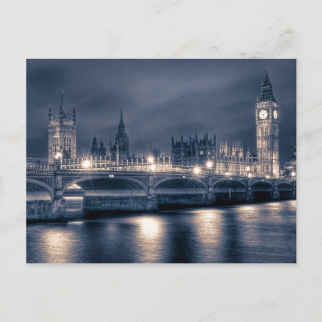 Nachtzeit im Houses of Parliament, London Postkarte (Vorderseite)