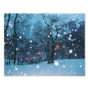Nachtzeit-Stadt-Schnee Fotodruck