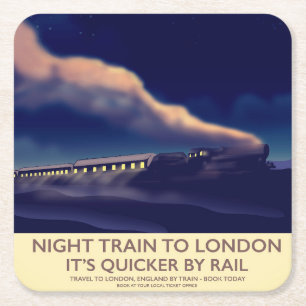Nachtzug nach London. Rechteckiger Pappuntersetzer