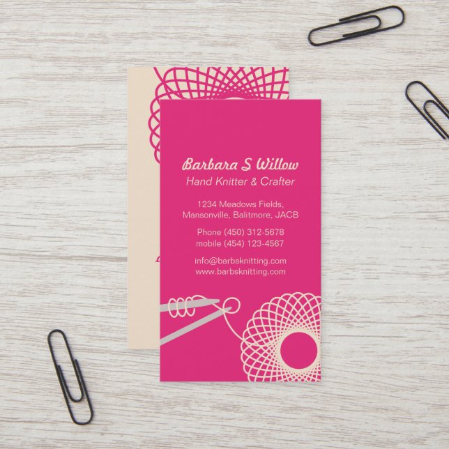 Nadeln mit Nadeln arbeiten rosa Creme Visitenkarte (Vorderseite/Rückseite Beispiel)