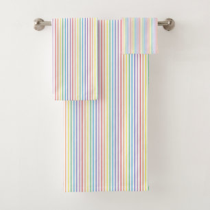 Nadelstreifen-Regenbogen-Weiß Badhandtuch Set