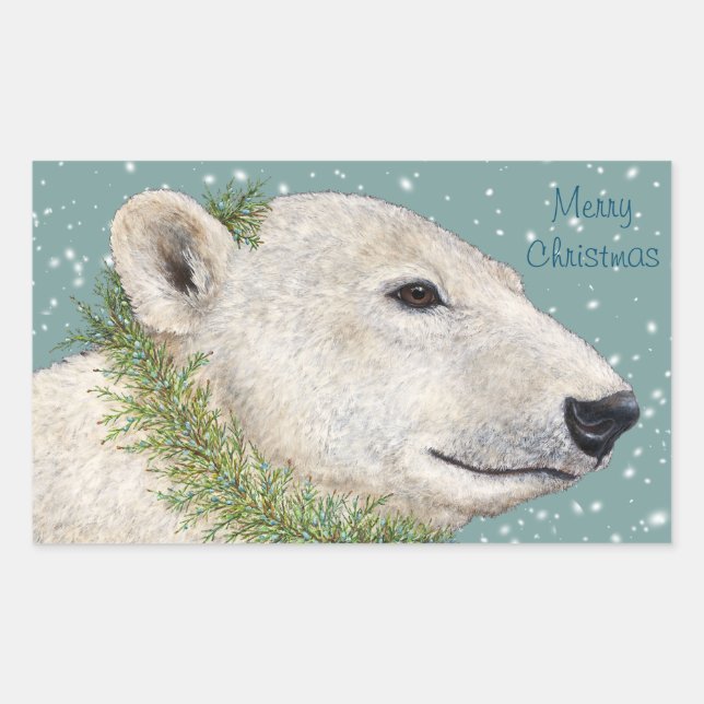 Nadia die Eisbären Weihnachtsaufkleber Rechteckiger Aufkleber (Vorderseite)