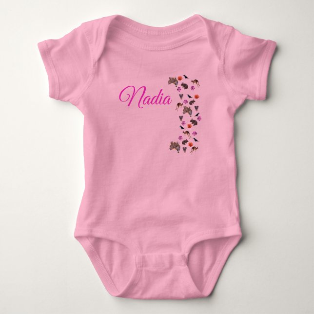 Nadia, Name Logo für australische Wildtiere, Baby Strampler (Vorderseite)