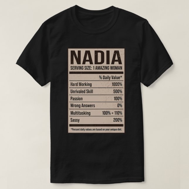 Nadia Nutrition Fakten Name Nickname Alias Titel F T-Shirt (Design vorne)