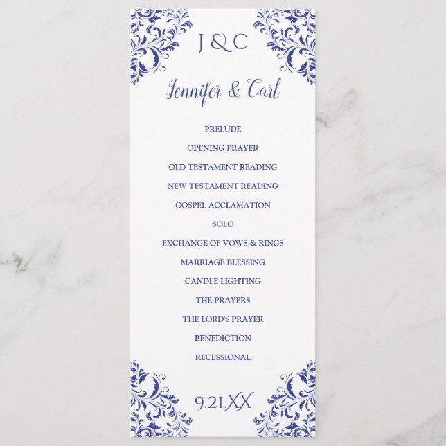 Nadine Wedding Program | Tea-Length (Royal Blue) Programm (Vorderseite)