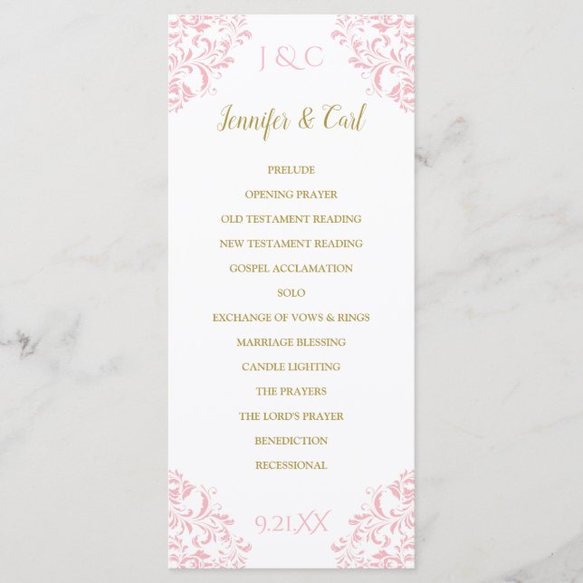 Nadine Wedding Program | Teelänge (Rosa und Gold) Programm (Vorderseite)