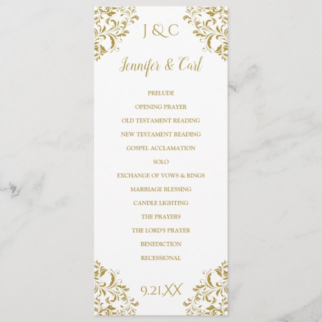 Nadine Wedding Zeremony Program - Tea-Length (Gold Programm (Vorderseite)