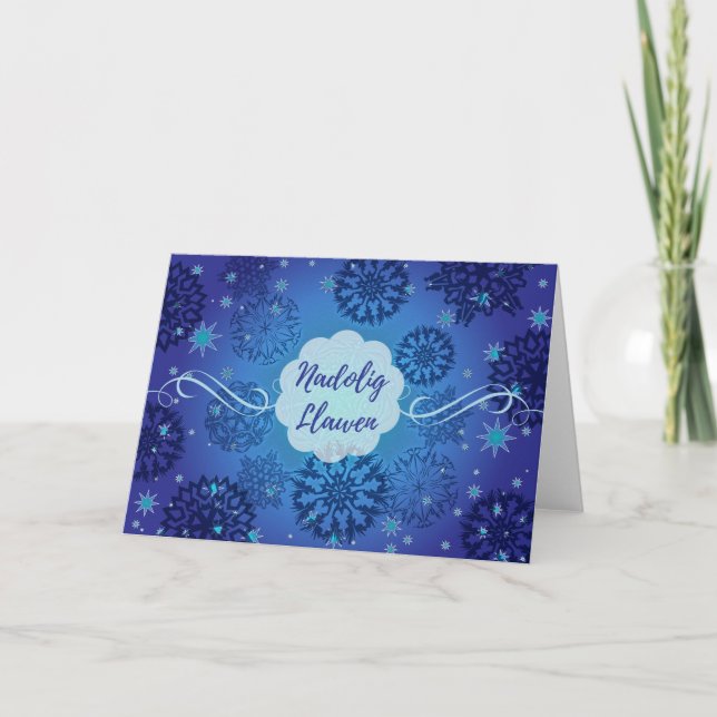 Nadolig Llawen Snowflakes Feiertagskarte (Vorderseite)