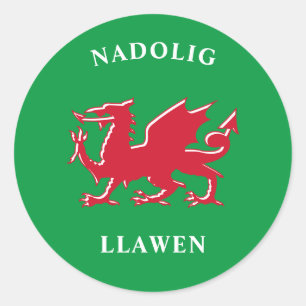 Nadolig Llawen Walisisch Einfaches keltisches Froh Runder Aufkleber