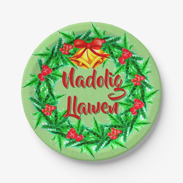 Nadolig Llawen Welsh Frohe Weihnachten 7" Pappteller (Vorderseite)