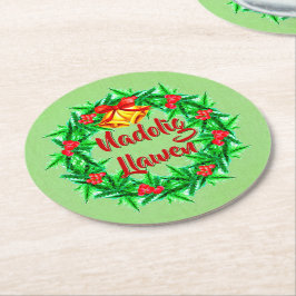 Nadolig Llawen Welsh Frohe Weihnachten Runder Pappuntersetzer