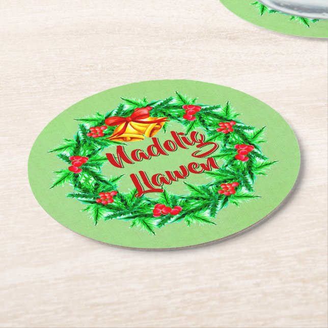 Nadolig Llawen Welsh Frohe Weihnachten Runder Pappuntersetzer (Angewinkelt)