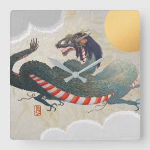 Nagasaki Dragon Square Wall Clock Quadratische Wanduhr