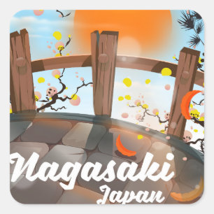 Nagasaki Japanische Blütenplakat. Quadratischer Aufkleber