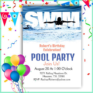 Nage simple adulte Anniversaire Piscine Invitation