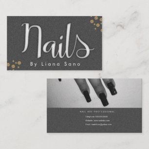 Nagel Artist Glow Script und Foto Salon Grau Gold Visitenkarte