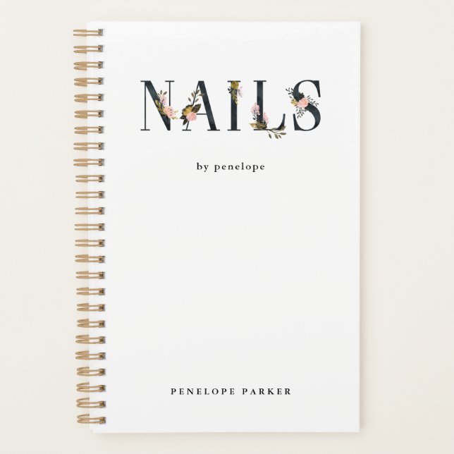 Nägel | Gold Blush Black Floral Typografy Planer (Vorderseite)