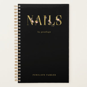 Nägel Goldflorale Typografie in Schwarz Planer