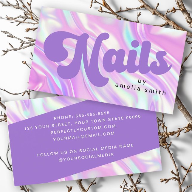 Nägel nach Namen lila Pasten Visitenkarte (Nails by name purple pastels business card)