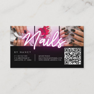 Nägel Pink Neon-Typografie Foto-Collage QR-Code Visitenkarte