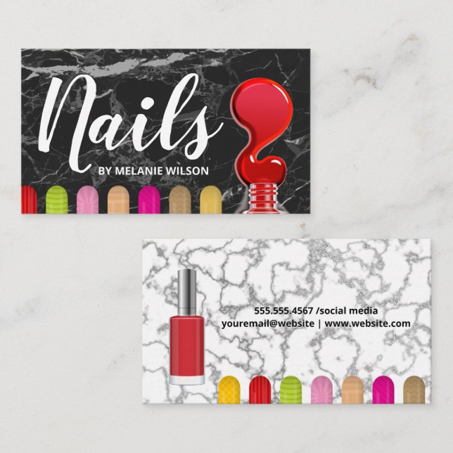 Nägel | Red Nail Poly Pour | Anstrichene Nägel Visitenkarte (Vorne/Hinten)