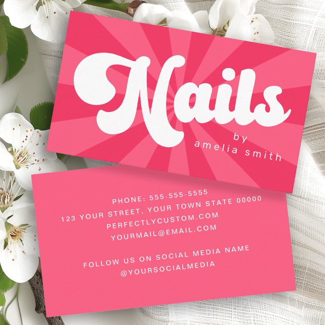 Nägel Retropinke oder farbiger Sonnenbrand Visitenkarte (Nails retro pink or any color sunburst business card)