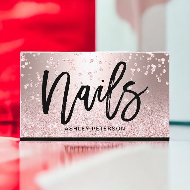 Nägel Rose Gold Glitzer metallische Funkeln Konfet Visitenkarte (Nails rose gold glitter metallic sparkle confetti business card)