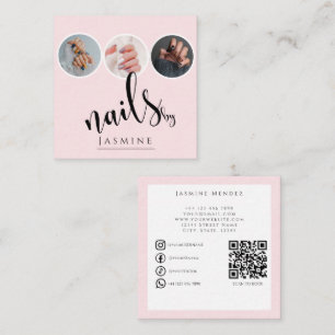 Nägel-Spezialistin 3 Foto QR Socials Blush Rosa Quadratische Visitenkarte