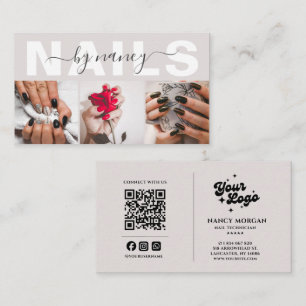 Nagel-Tech neutrales Beige 3-Foto-Raster-QR-Code Visitenkarte