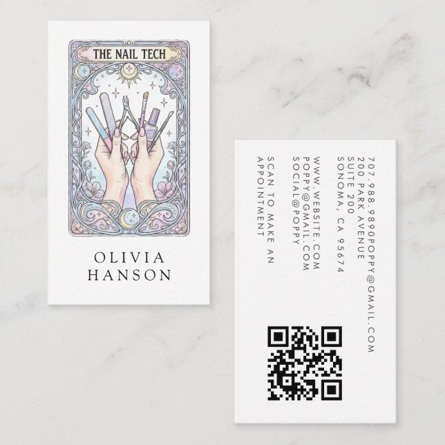 Nagel-Tech-Tarot-QR-Code-Karte Visitenkarte (Vorne/Hinten)