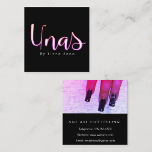Nagelartistin Unas Glow Script und Foto Salon Pink Quadratische Visitenkarte