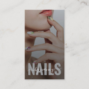 Nageldesigner Elegantes Schriftfoto Monogramm QR-C Visitenkarte