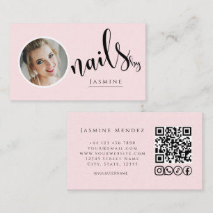 Nageldesignerin Blush Pink Foto QR-Code Soziale Ic Visitenkarte
