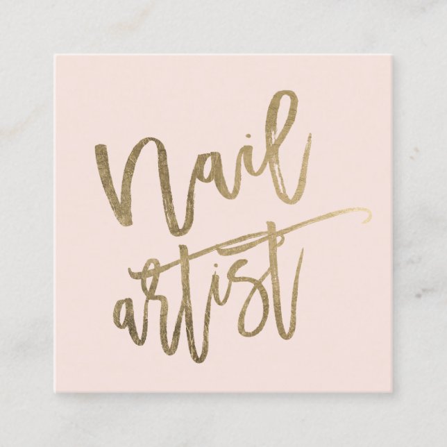 Nagelkünstler-Typografiegold erröten rosa Quadratische Visitenkarte (Vorderseite)