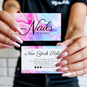 Nagellalon Pink Blue Girl abstrakte Aquarellkunst Visitenkarte
