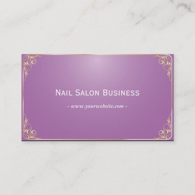 Nageln Sie Salon-Goldgerahmtes elegantes Lila Visitenkarte (Vorderseite)
