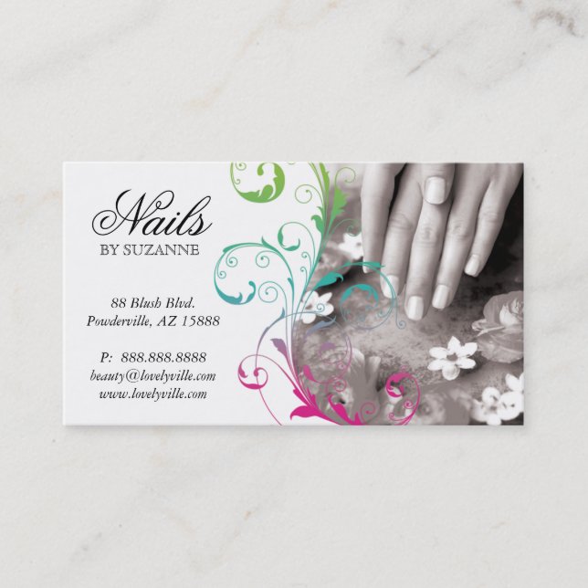 Nageln Sie Salon-Visitenkarte-Rosa-Grün Terminkarte (Vorderseite)