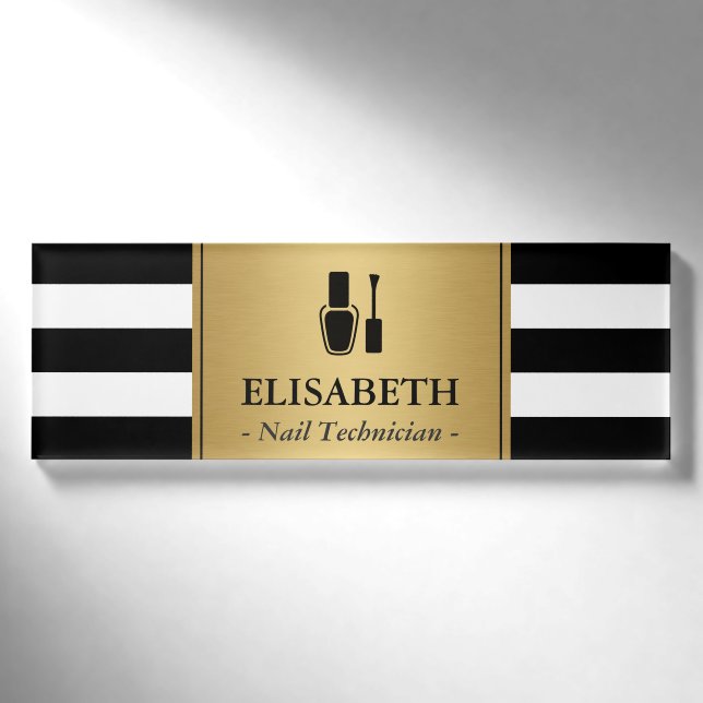 Nageln Sie Techniker-Logo-GoldSchwarz-weiße Namenschild (Vorderseite)