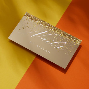 Nagelsalon Schrift-Typografie Gold Konfetti Visitenkarte
