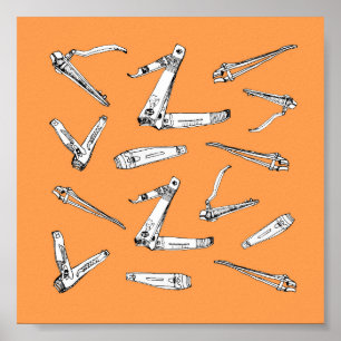 Nagelscherer in der orange illustrierten Kunst Poster